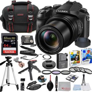 Panasonic Lumix DMC-FZ2500 Digital Camera Bundle (DMC-FZ2500) + Accessory Package Including 64GB Extreme Pro Memory, Filters, Marco Close-Ups, Carry Bag, Editing Software Package & More (33 Items)