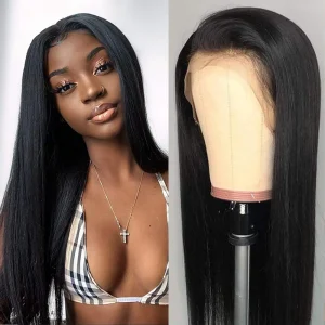 13x4 Straight Lace Front Wig Human Hair - Peruvian Straight Human Hair Lace Front Wig with Baby Hair Pre Plucked 150% Density Natural Color Straight Lace Wig Remy Human Hair for Black Women 14 inch